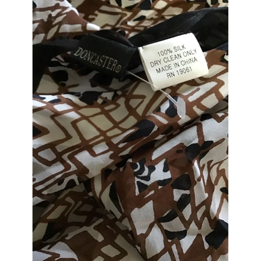 Doncaster 100% Silk Scarf Shawl Brown Geometric Print Long Tassel Fringe 74x21